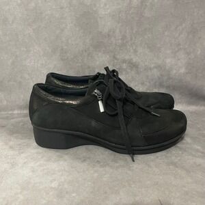Dansko Hazel Black Leather Lace Up Comfort Shoes Womens EU‎ 42 US 11.5 Side Zip